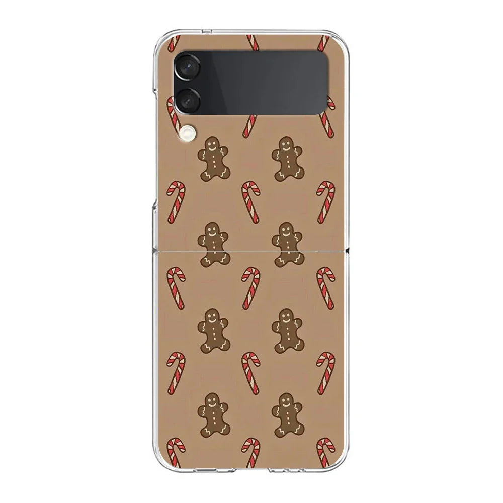 Merry Christmas Pattern Phone Case For Samsung Galaxy Z Flip 6 ZFlip 5 7 Hard Transparent Cover for Samsung ZFlip4 ZFlip3 Shell