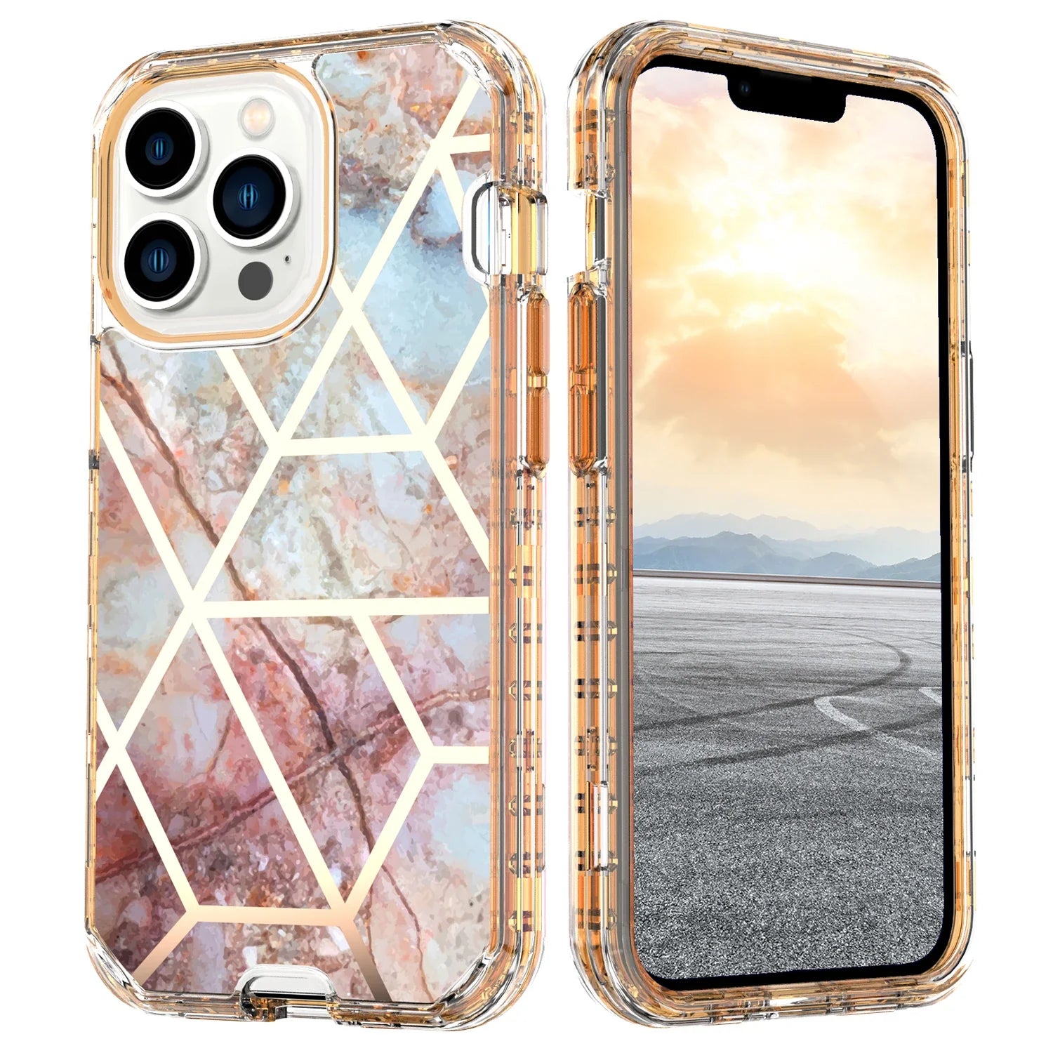 Gradient Colorful Marble Armor Case For iPhone 16 15 14 Pro MAX 13 12 11 X XS XR 7 8 14 Plus PC Bumper Shockproof Phone Cover