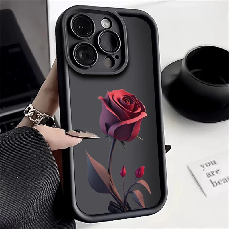Simple Rose Case For iPhone11 12 13 14 15 ProMax 14 15 Pro X XR XS XSMax 7/8Plus Frosted all-inclusive anti-drop phone case
