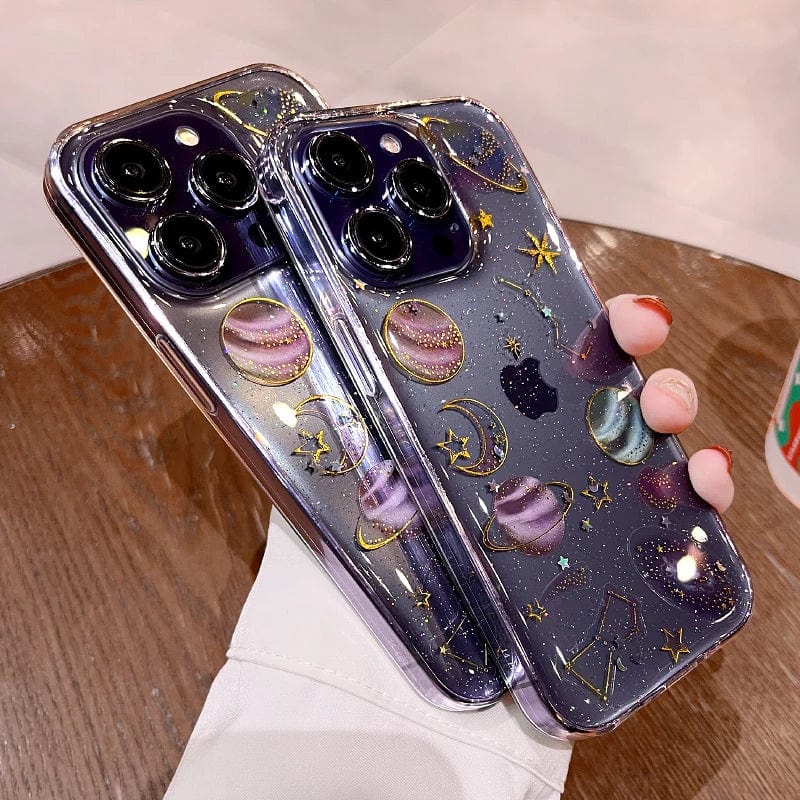 Bling Glitter Planet Stars Clear iPhone Case
