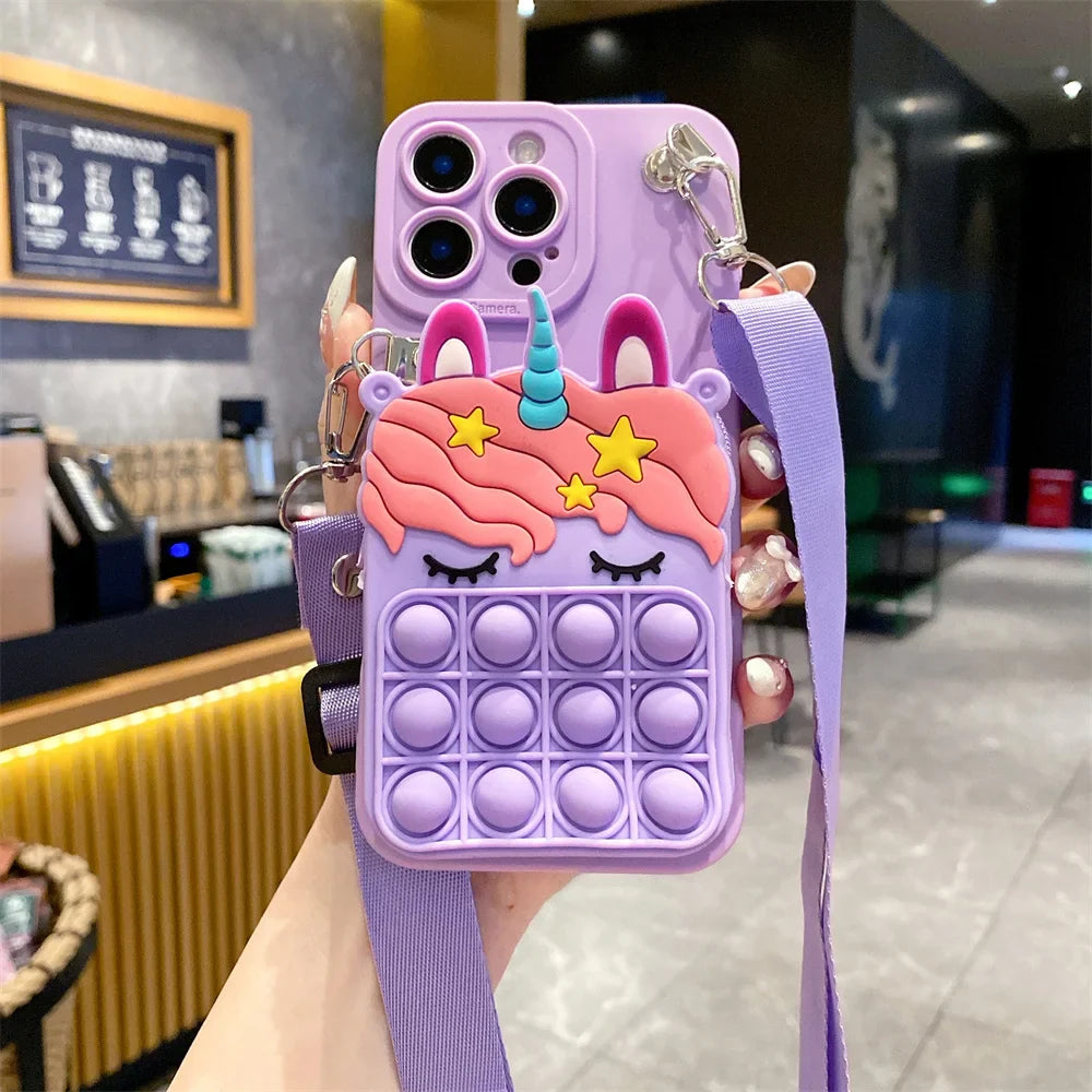 3D Cartoon Capybara Crossbody Strap Coin Wallet Lipstick Bag Phone Case For iPhone 16 15 14 Plus 13 12 11 Pro Max 16ProMax