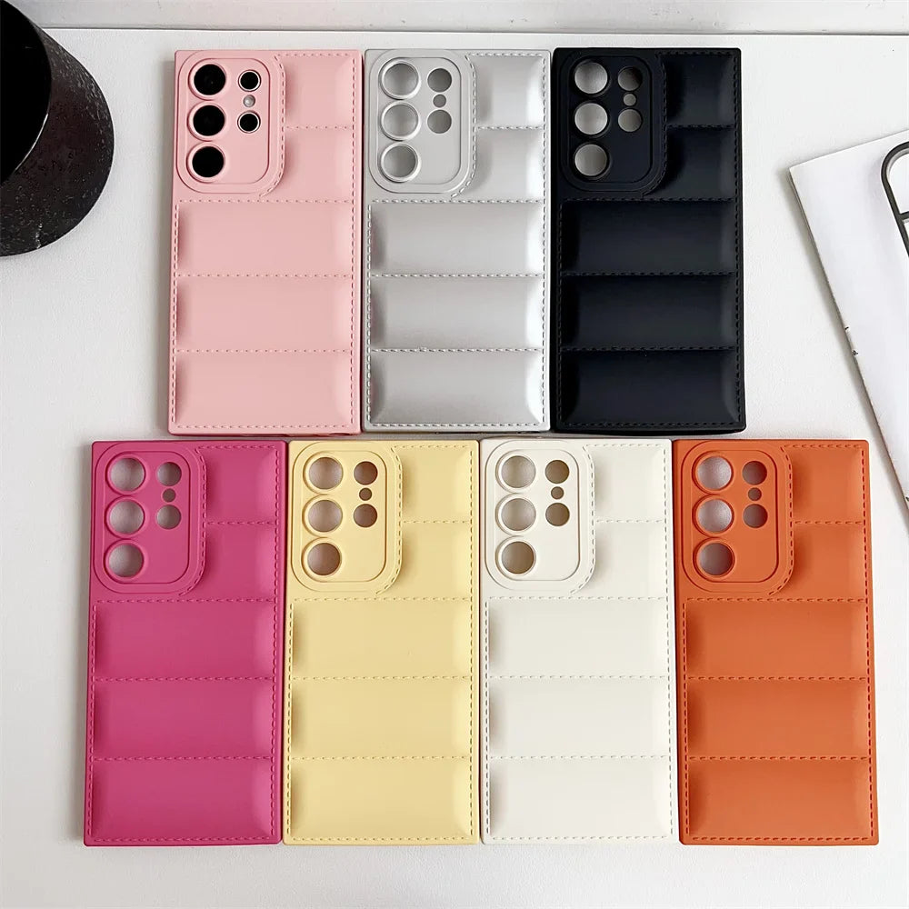 Solid Color Down Jacket Case for Samsung Galaxy S24 S23 Ultra S22 S21 Plus S20 FE A54 A34 A53 A55 A35 A25 A52 A14 Soft TPU Cover