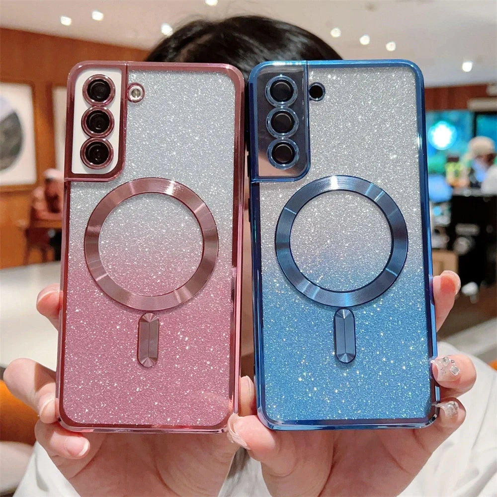 Bling Bright Cover For Samsung Galaxy S25 S24 S23 S22 S21 S20 Plus FE Note20 Ultra Glitter Case  Plat Wireless MagSafe Magnetic