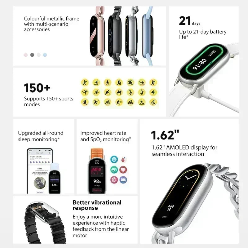 Global Version Xiaomi Smart Band 9 150+ Sports Modes Sleep Monitoring 1.62" AMOLED Display 21-day Battery Life