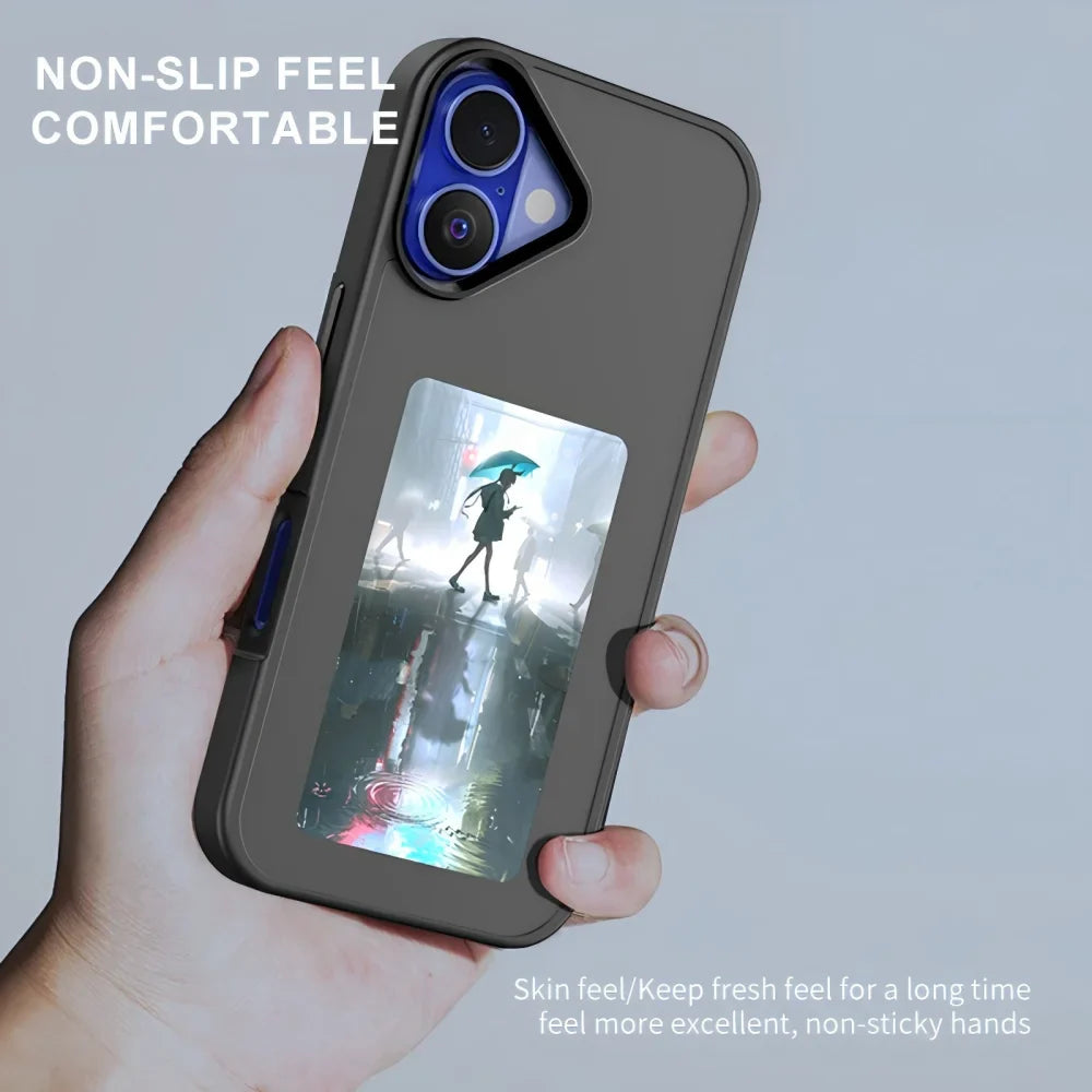 New-tech NFC Function Phone Case For Iphone 16 Pro Max DIY Cases E Ink Screen Phone Cover Cartoon Girl Fundas Battery Free