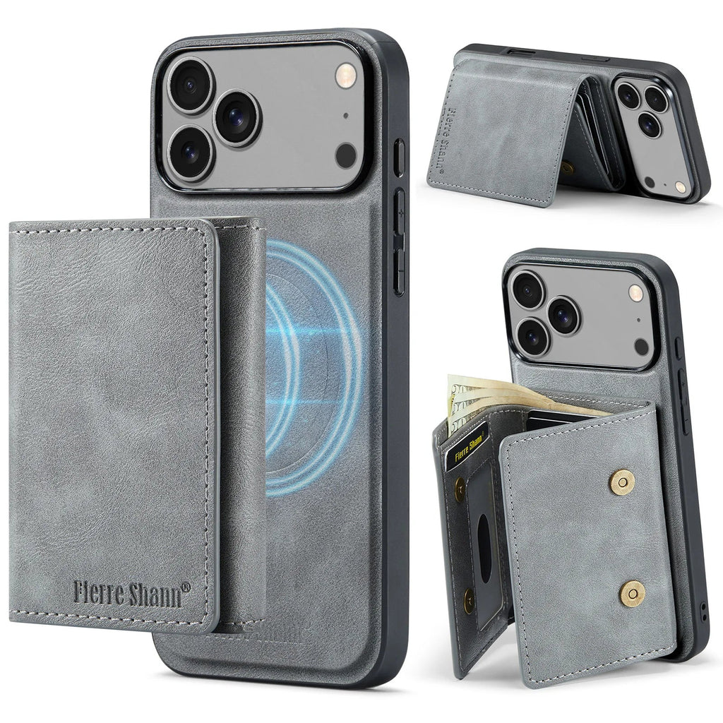 Leather Phone Case for iPhone 17 Pro Max 17Air 16e 16 Plus 15 14 13 12 11 7 8 SE3 Magnetic Detachable Card Holder Wallet Cover