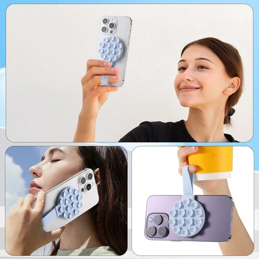 Multi Functional Magnetic Phone Holder with Silicone Suction Cup Portable Handheld Person Stand For Magsafe iPhone 16-12 Mount