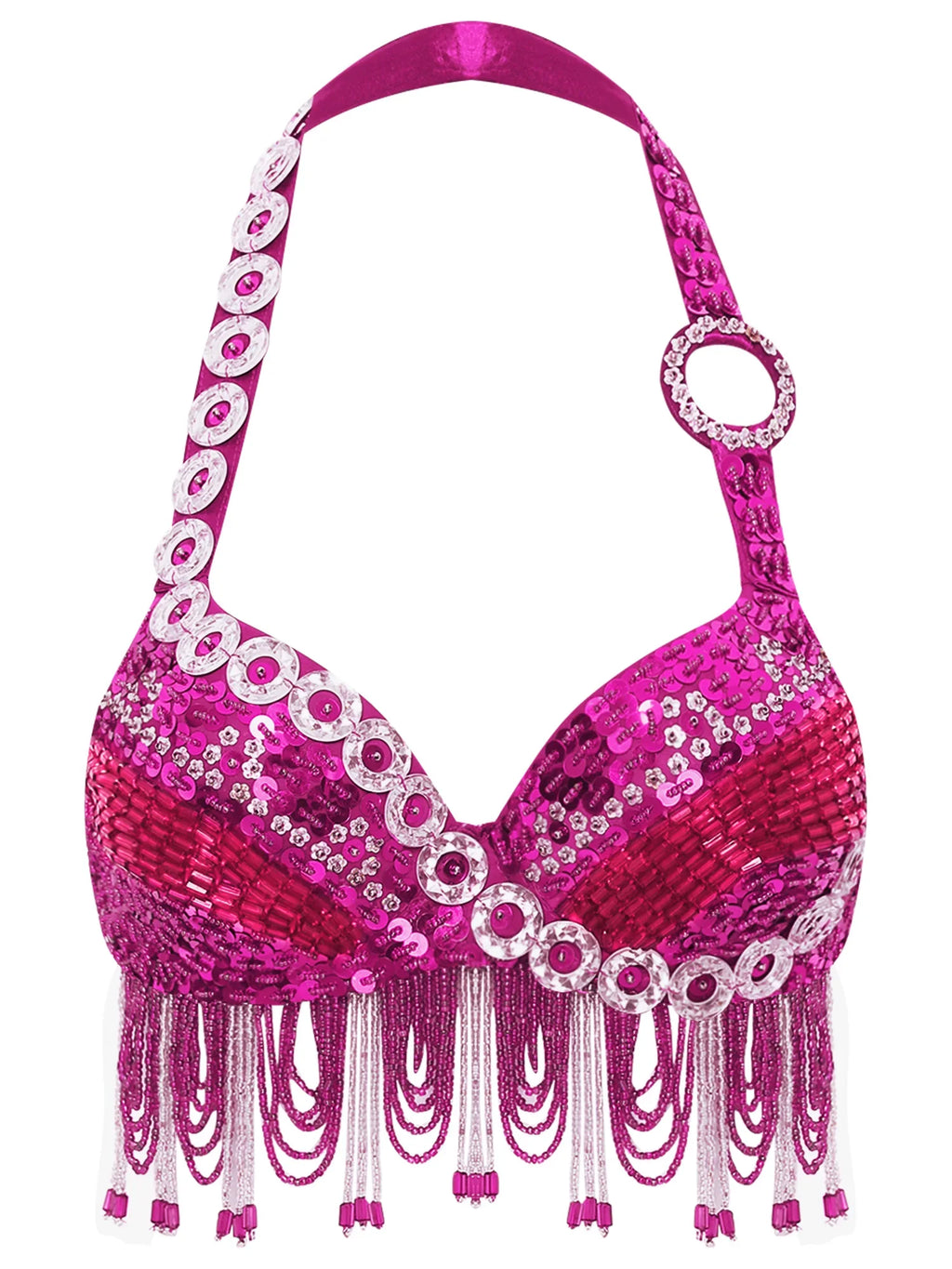 Sequin Beaded Fringe Tassel Performance Costume Halter Bra Top