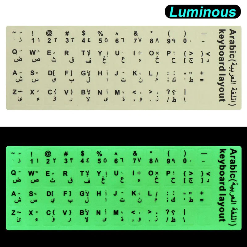 Spanish,Russian,Arabic,French,English etc Language Fluorescent Keyboard Stickers Luminous Waterproof Keyboard Protective Film