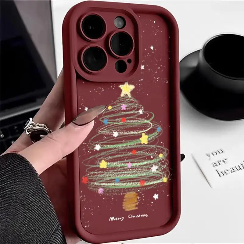 Merry Christmas Tree Gift Case For Google Pixel 8A 7A 9 Pro XL 7 8 PRO 7Pro Pixel7A Phone Casing Solid Color  Soft TPU