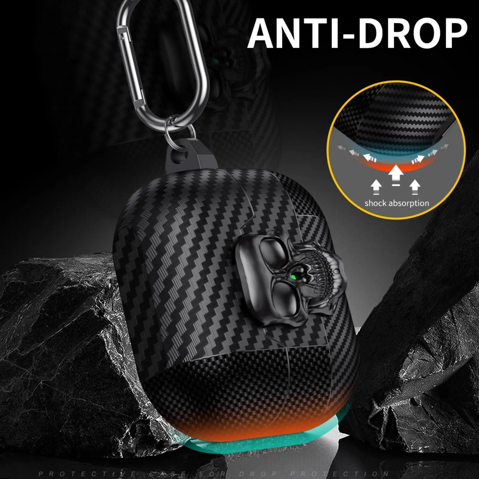 Lock Case For Samsung Galaxy Buds 3Pro with Keychain Funny TPU Cool Skull Carbon Fiber Protective Case For Samsung Galaxy Buds 3