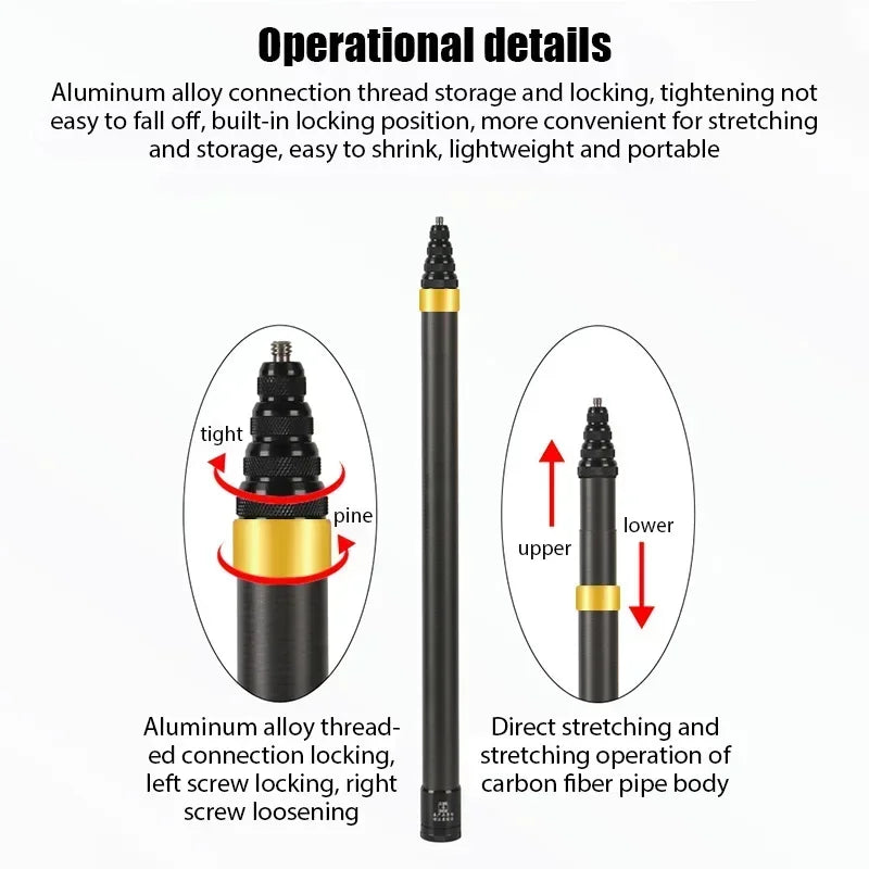 Carbon Fiber Invisible Extended Edition Selfie Stick for Insta360 X3 GO3 Action 4 Accessories 300CM for DJI GoPro Selfie Stick