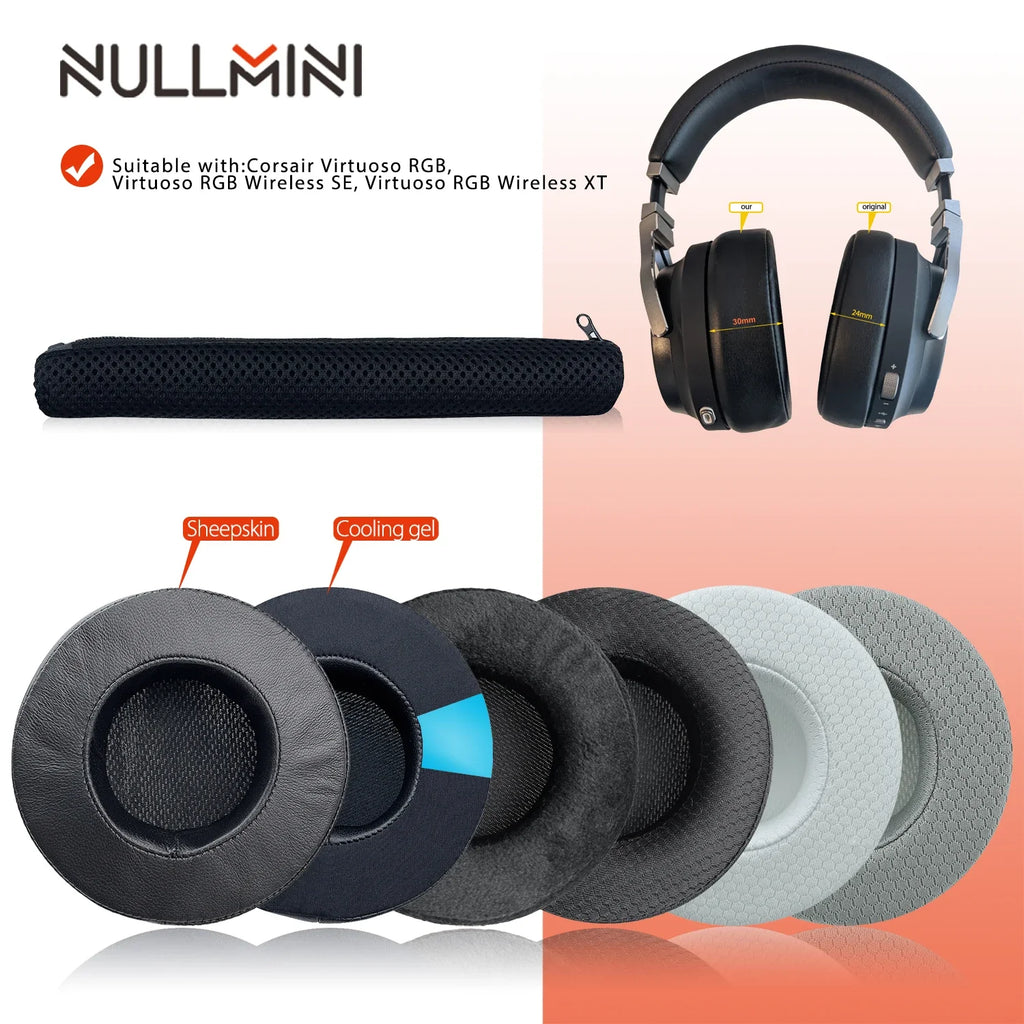 NullMini Replacement Earpads for Corsair Virtuoso RGB, Virtuoso RGB Wireless SE, Virtuoso RGB Wireless XT Headphones Headband