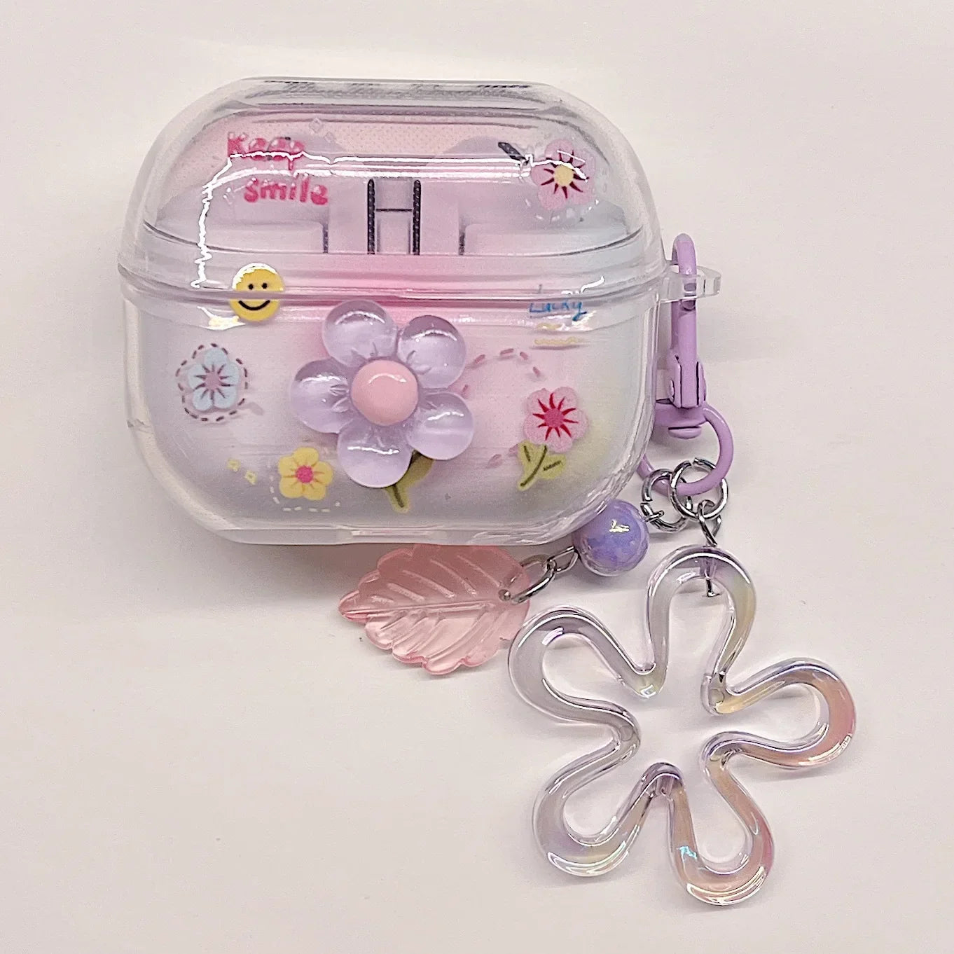 Cartoon KT Case for Samsung Galaxy Buds 3 Pro Transparent Flower Wireless Headphone Cover for Samsung Buds3 Protective Cover
