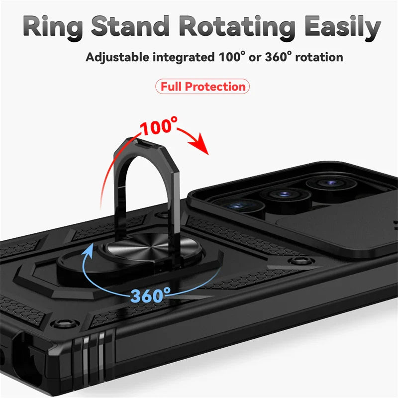 For Samsung Galaxy S24 Ultra Case Slide Lens Armor Phone Case For Samsung S24 + Plus S 24 Ultra Magnetic Ring Holder Back Cover