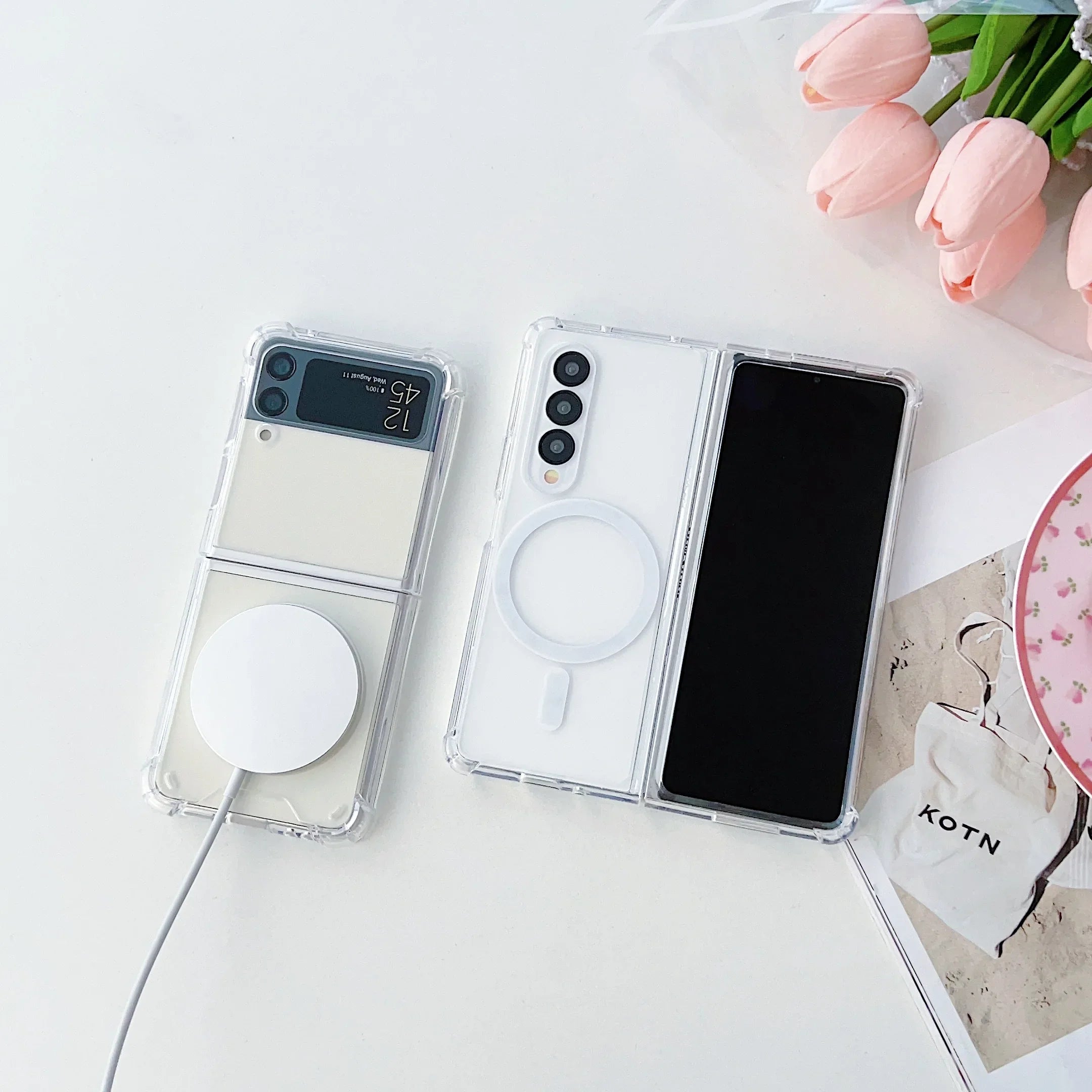 Magsafe Wireless Charging Case For Samsung Galaxy Z Fold 6 5 4 3 Z Fold3 Fold4 Fold5 Fold6 Transparent Shockproof Phone Cover