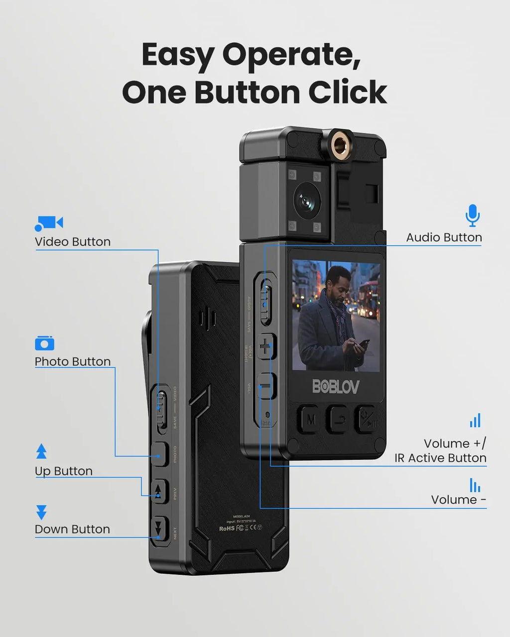 BOBLOV Mini Camera A24 HD 1296P Sports Action DV Digital Cameras Security Protection Small Camcorder Pocket Police Body Camara