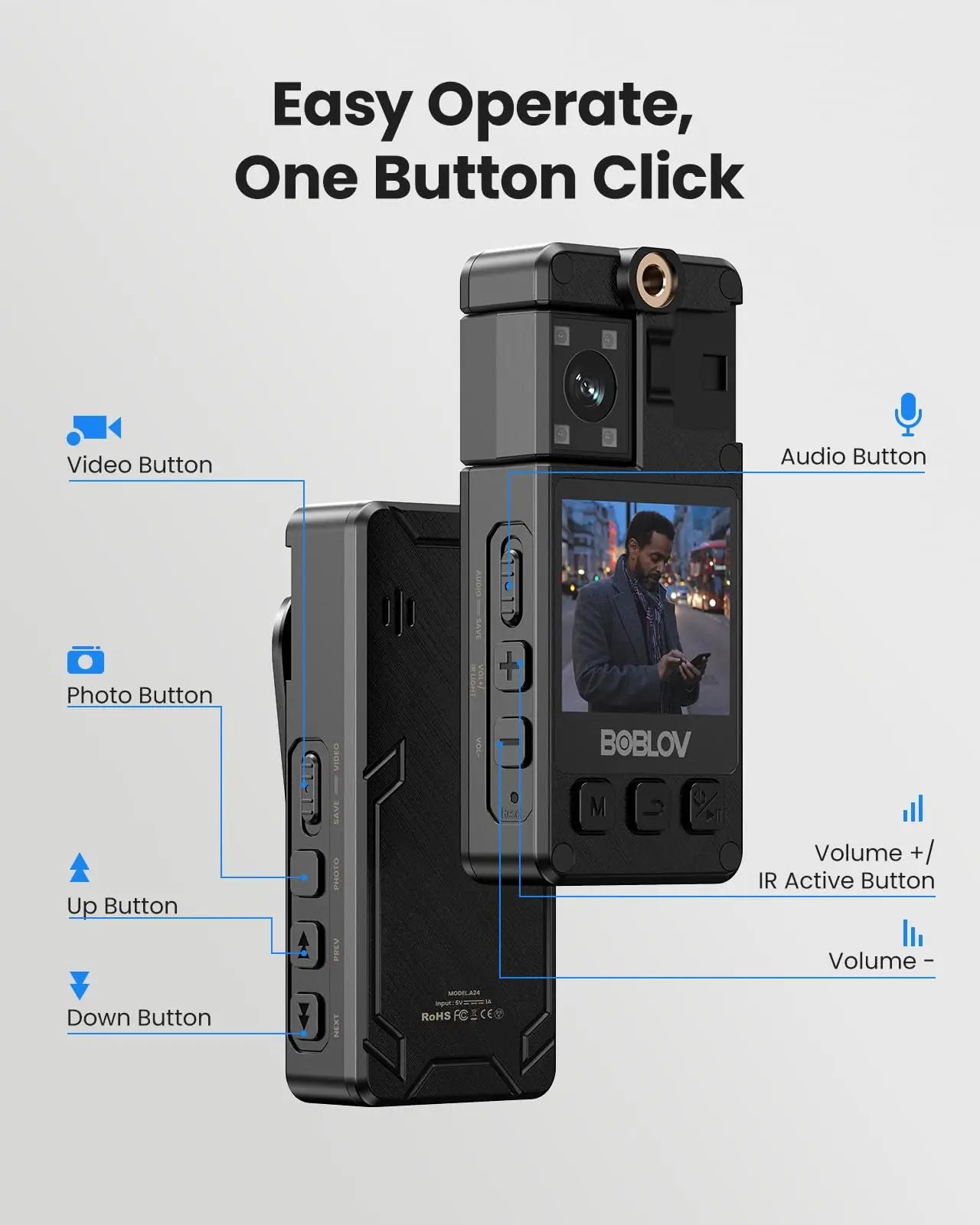 BOBLOV Mini Camera A24 HD 1296P Sports Action DV Digital Cameras Security Protection Small Camcorder Pocket Police Body Camara