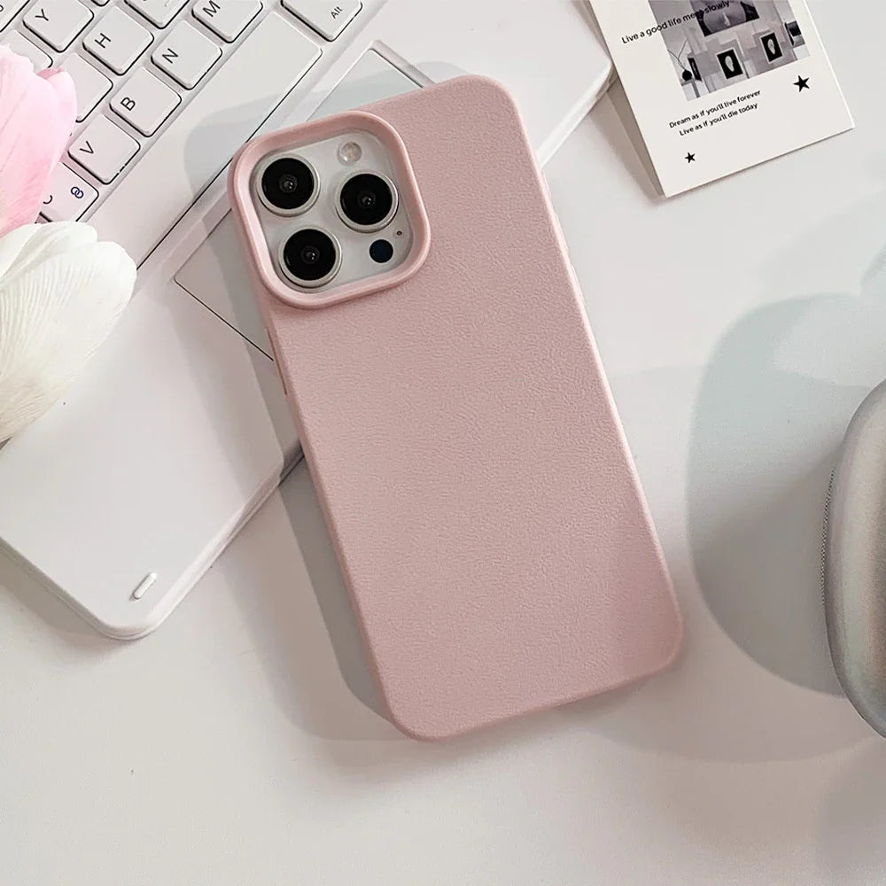 Luxury Leather Silicone Soft Case For iPhone 16 15 14 13 12 11 Pro Max Plus Candy Color Matte TPU Cover Shockproof Thin Shell