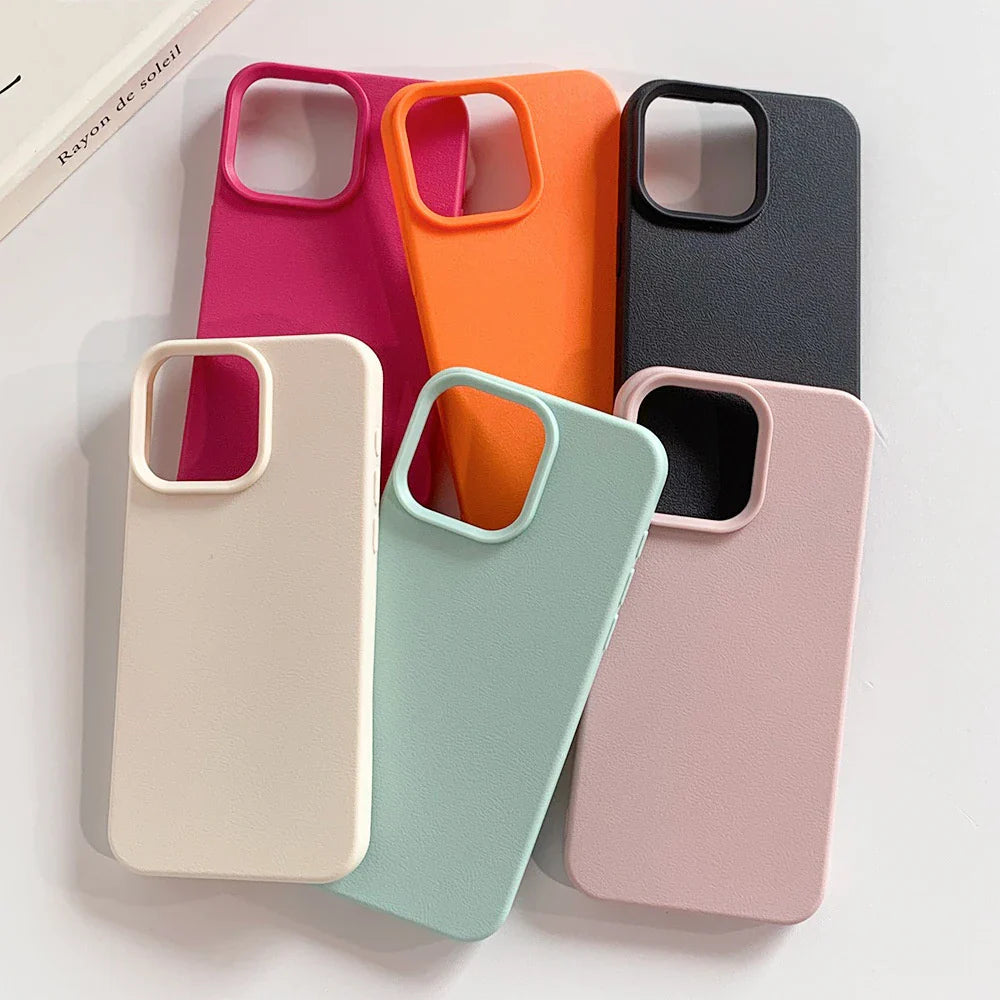 Luxury Leather Silicone Soft Case For iPhone 16 15 14 13 12 11 Pro Max Plus Candy Color Matte TPU Cover Shockproof Thin Shell
