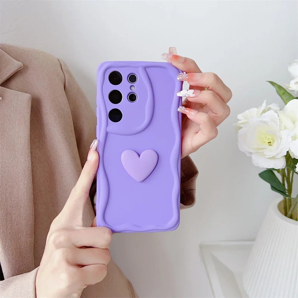 Cute Cartoon Love Heart Case for Samsung Galaxy S24 Ultra S23 S22 Plus S21 S20 FE A54 A34 A14 A73 A53 A52 A31 Soft Wave Cover