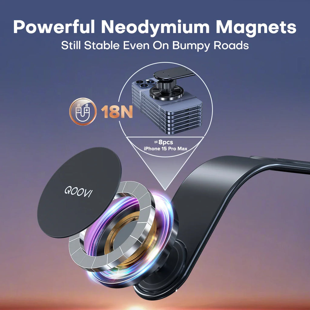 QOOVI Magnetic Car Phone Holder Dashboard Cellphone Stand Air Vent Magnet 360°Rotating GPS Mount for iPhone 16 15 Xiaomi Samsung