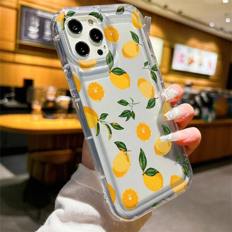 Summer Fresh Fruit Lemon Print TPU Phone Case for IPhone 16 15 14 13 12 11 Pro Max XS XR X 7 8 Plus Air Cushion Shockproof Cover