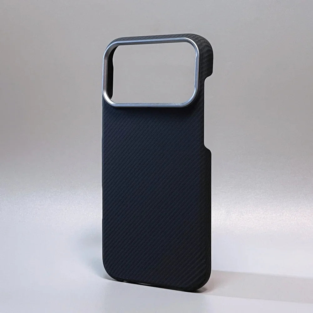 Luxury Carbon Fiber Slim Case For iPhone 17 13 14 15 16 Pro Max Shockproof Alloy Lens Camera Protective Ultra Thin Hard PC Cover