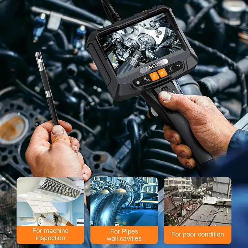 360° Steering Industrial Endoscope Camera 8mm 5"IPS Screen Single&Dual Lens Inspection Borescope 1080P For Car Engine Pip