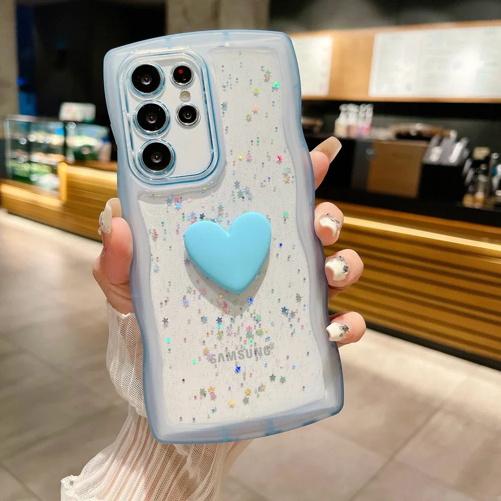 Glitter Love Heart Case for Samsung Galaxy S24 Ultra S23 S22 Plus S20 S21 FE Note 20 A54 A55 A35 A25 A15 A34 A14 A24 Clear Cover