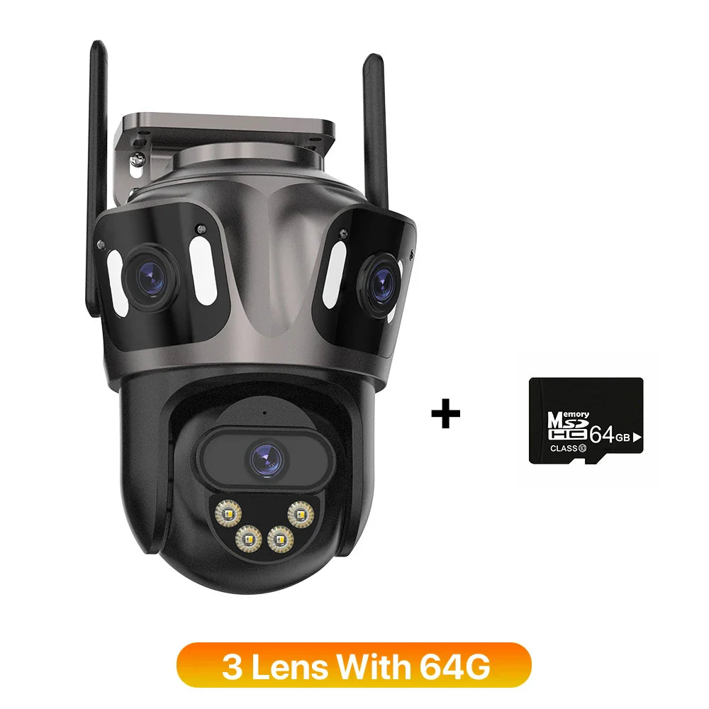Three Screen WIFI IP Camera Outdoor 4K Dual Lens PTZ Camera Ai Human Detection IP66 Waterproof CCTV Video Security Camera iCsee