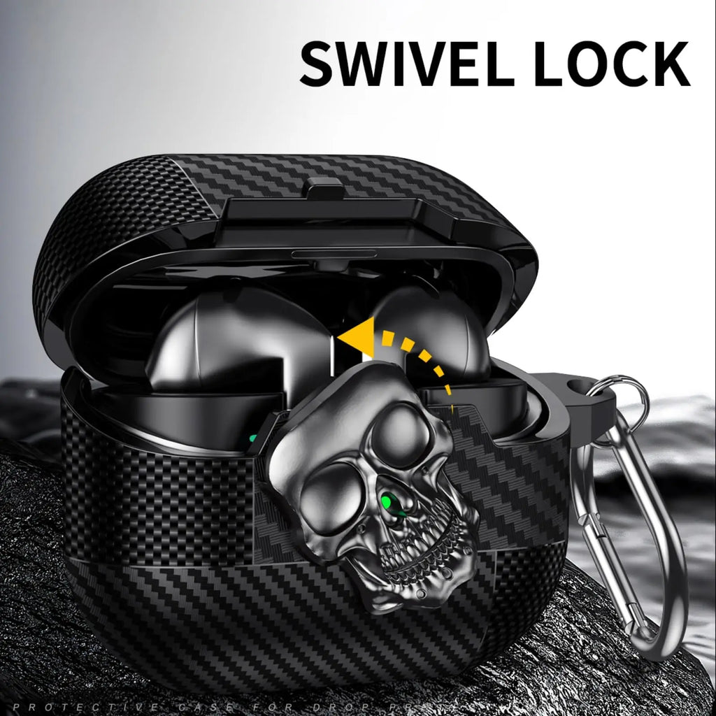 Lock Case For Samsung Galaxy Buds 3Pro with Keychain Funny TPU Cool Skull Carbon Fiber Protective Case For Samsung Galaxy Buds 3
