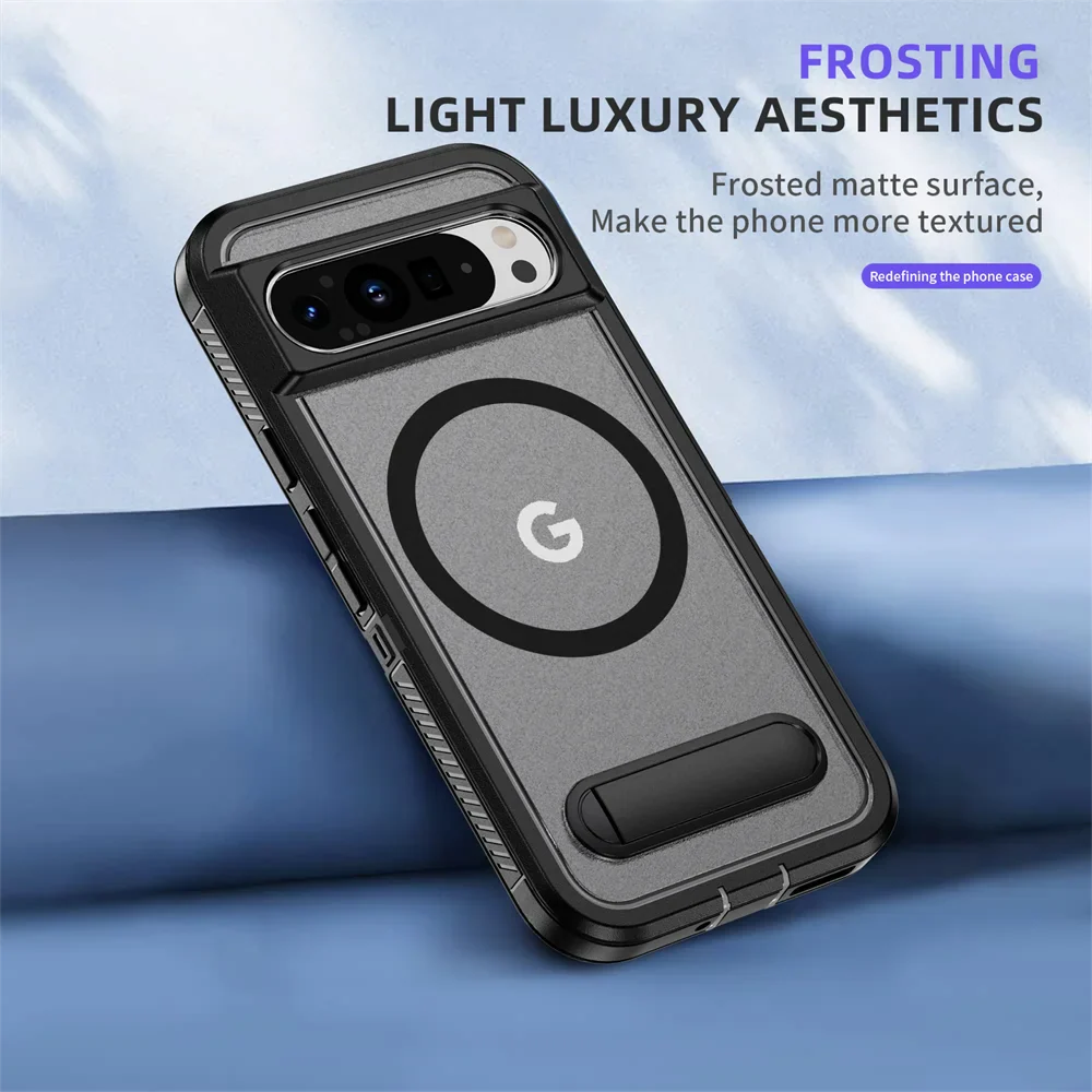 Luxury Folding Stand Magnetic Armour Phone Case For Google Pixel 9 8 Pro XL 8A Shockproof Hybrid PC Protective Military Cover