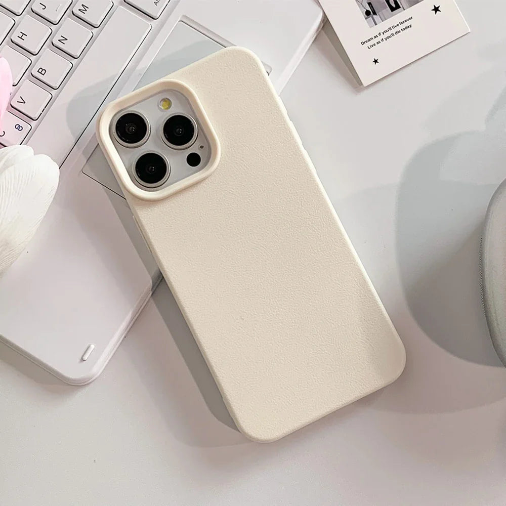 Luxury Leather Silicone Soft Case For iPhone 16 15 14 13 12 11 Pro Max Plus Candy Color Matte TPU Cover Shockproof Thin Shell
