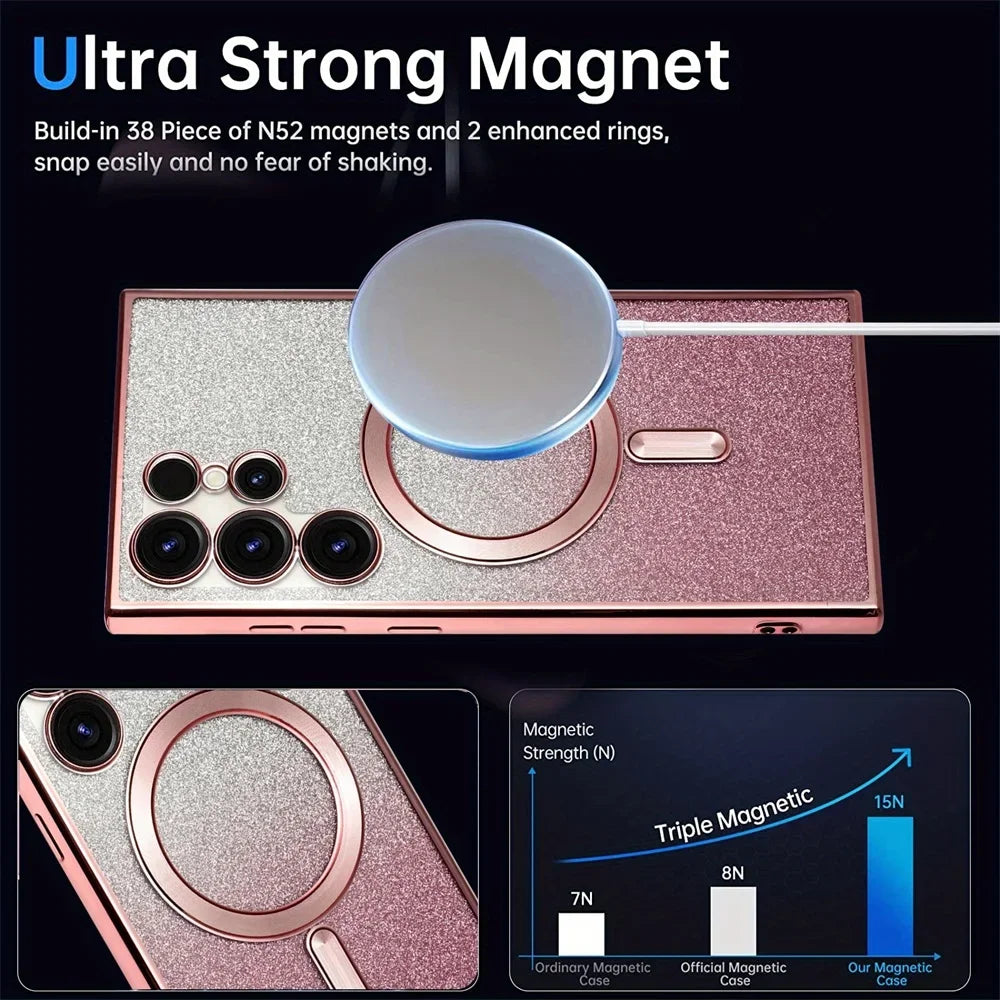 Bling Bright Cover For Samsung Galaxy S25 S24 S23 S22 S21 S20 Plus FE Note20 Ultra Glitter Case  Plat Wireless MagSafe Magnetic