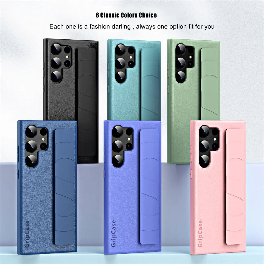 Luxury Leather Wristband Case For Samsung Galaxy S23 Ultra S22 Plus Hand Strap Business Pure Color Cover for Samsung S23Ultra
