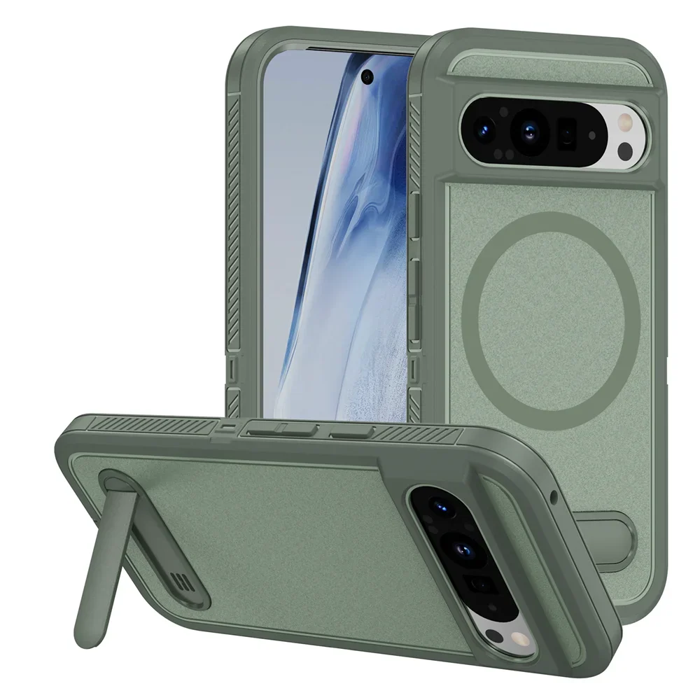 Luxury Folding Stand Magnetic Armour Phone Case For Google Pixel 9 8 Pro XL 8A Shockproof Hybrid PC Protective Military Cover