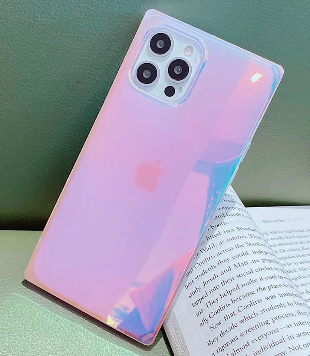 Mother Pearl Case For iPhone 11 12 13 14 15 16 Pro Max Plus Rectangle Edge Case, Slim Colorful Abalone Pearl Soft Silicone Cover