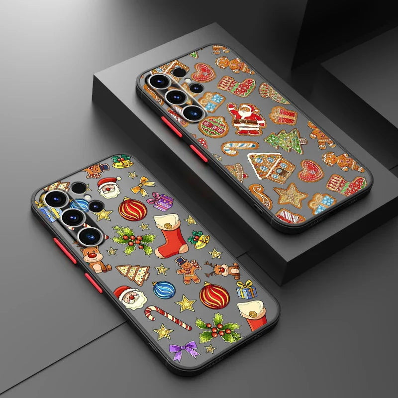 Back Phone Cover Case for Samsung Galaxy S23 Ultra S20 S21 S22 Plus S10 S9 S24 FE S25 Edge Cartoon Christmas Style Pattern
