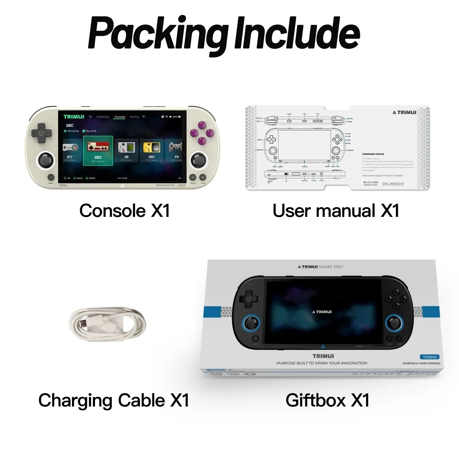 Trimui Smart Pro 4.96-Inch Ips Hd Hd Screen Open Source Handheld Game Machine Retro Arcade L Inux System 26+ Built-In Simulator