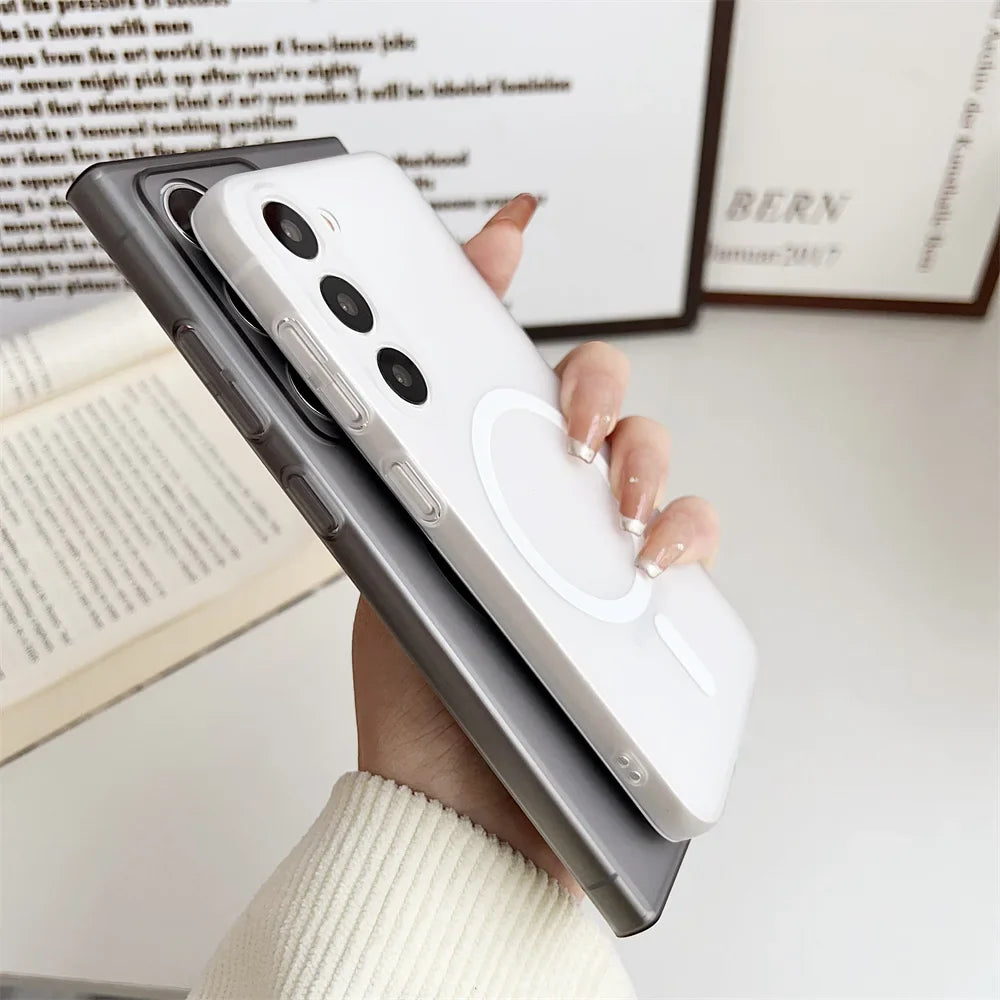 for Magsafe Hard PC Transparent Case for Samsung Galaxy S24 Ultra S23 S22 Plus S24Plus Magnetic Matte Ultra Slim Frosted Cover