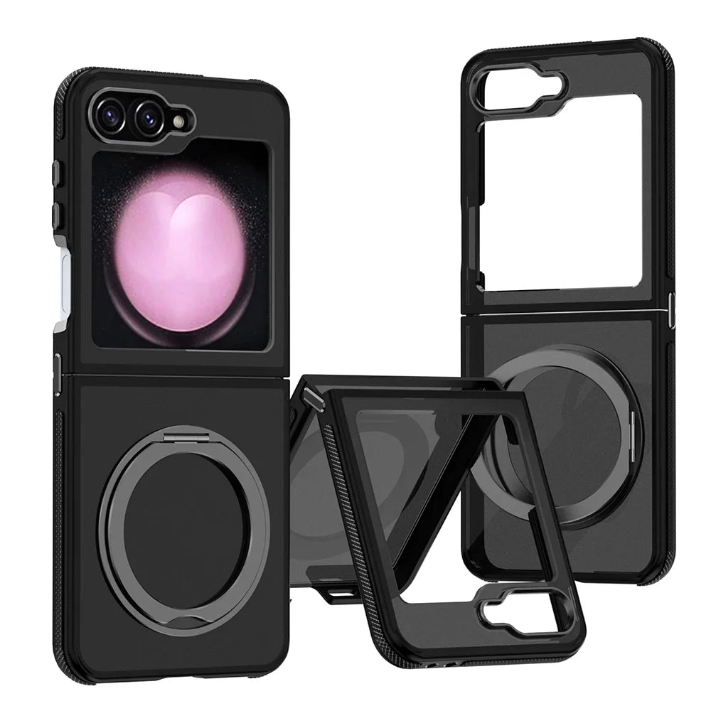 Magnetic Case for Samsung Galaxy Z Flip 6 5 5G Cover 360 Rotation Stand for Magsafe Matte Metal Camera Frame Folding Phone Shell