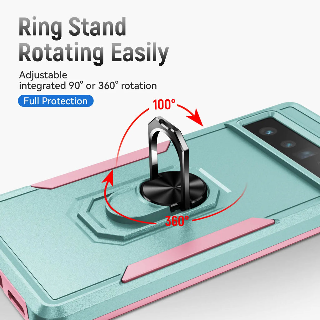 Military Heavy-Duty Magnetic Ring Stand Phone Case For Google Pixel 9 8A 8 7 7A 6 6A Pro Rugged Matte Shockproof Defender Cover