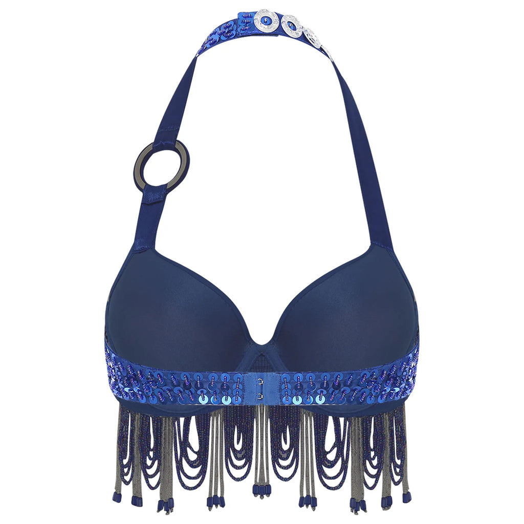 Sequin Beaded Fringe Tassel Performance Costume Halter Bra Top