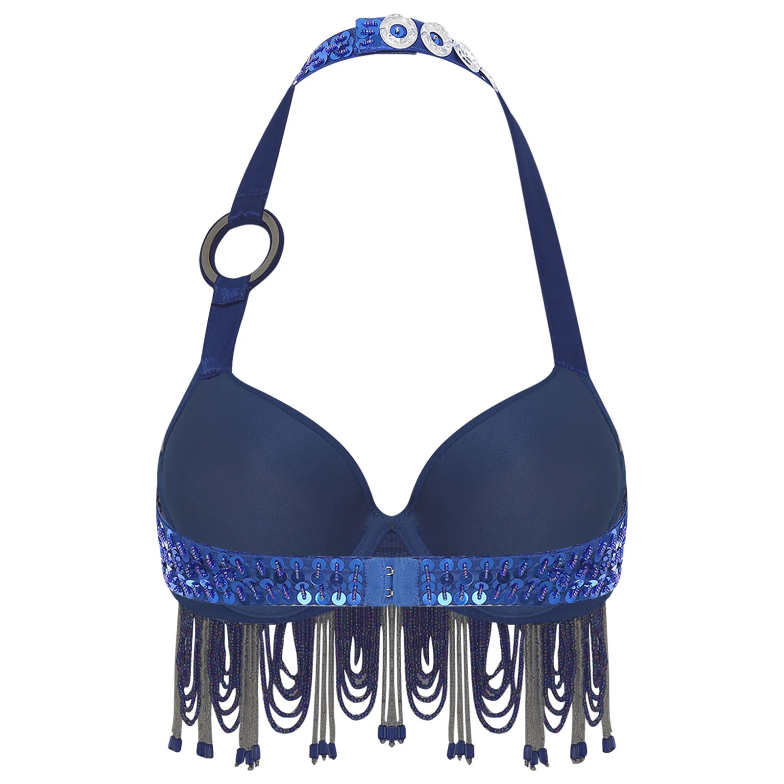 Sequin Beaded Fringe Tassel Performance Costume Halter Bra Top