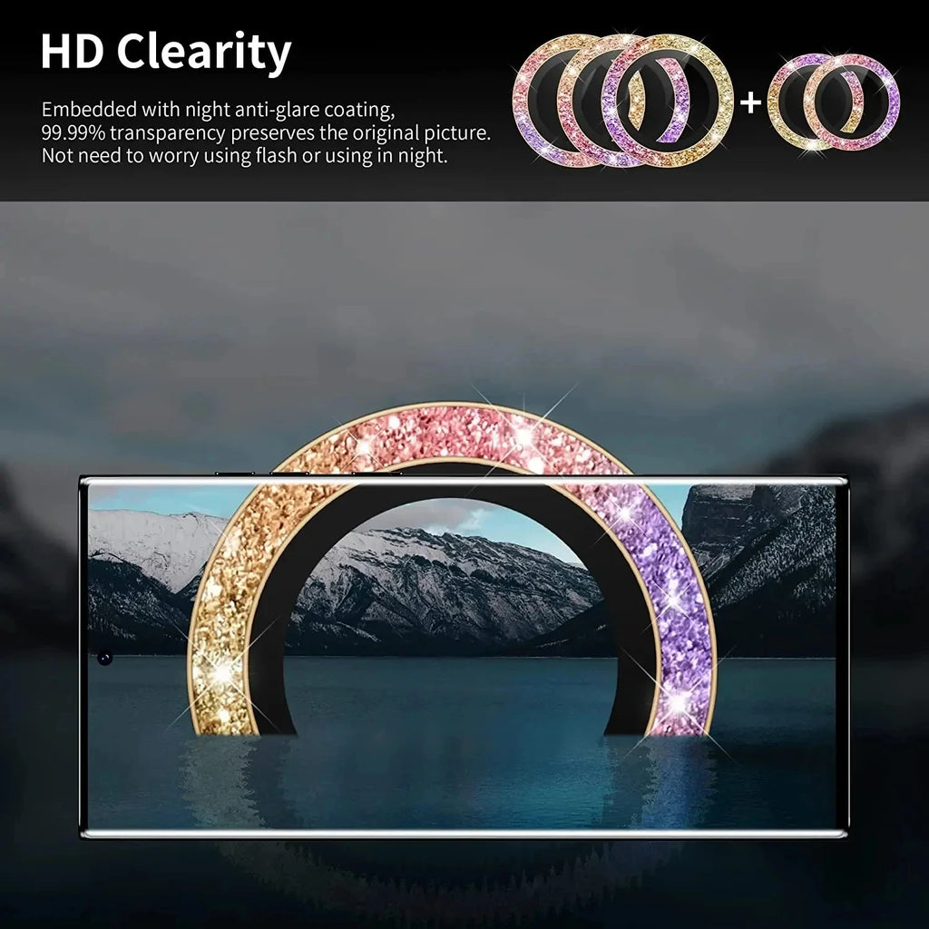 Glitter Camera Glass for Samsung Galaxy S24 Ultra , S23 Ultra , S22 Ultra , S24 Protective Lens Ring Screen Protector