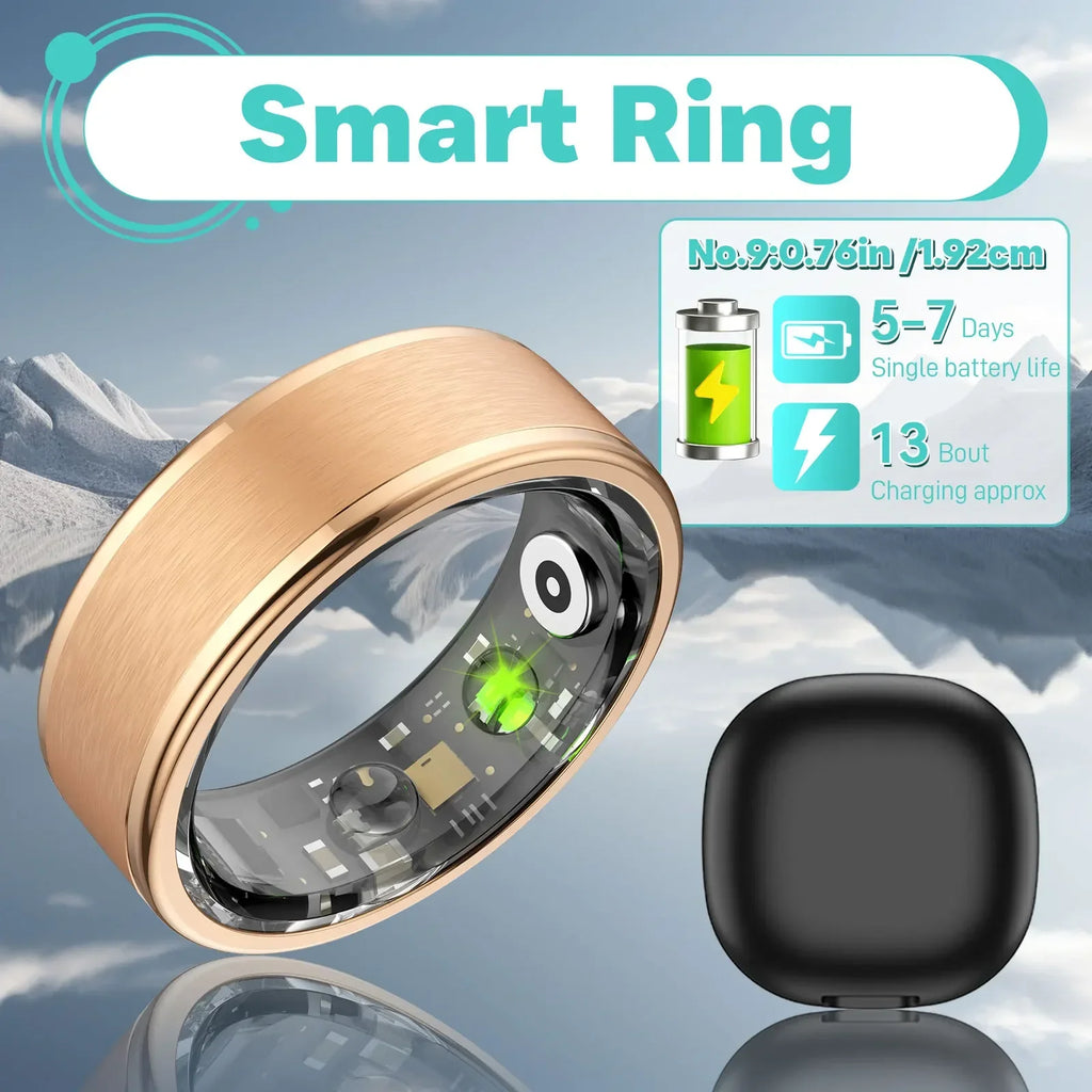 EIGIIS 2024 New Smart Ring Blood Oxygen Heart Rate Monitor IP58Waterproof Bluetooth-Compatible5.0  for Men Women for Android IOS