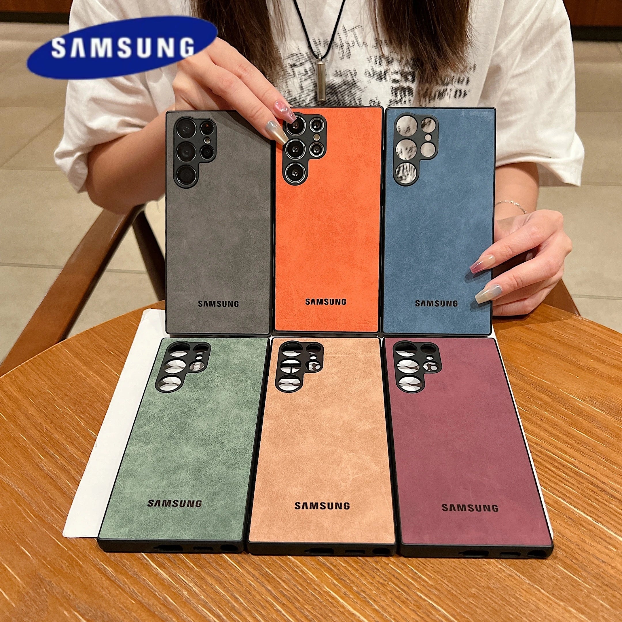 Full Lens Protector Case Samsung Galaxy S25 S24 S23 FE S22 S21 Ultra Plus Sheepskin Leather Back Cover Soft Lambskin Shockproof