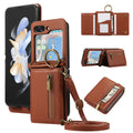 Crossbody Zipper Cards Solt Wallet Leather Case For Samsung Galaxy Z Flip 7 FE 6 5 4 Ring Holder Triple Fold Lanyard Stand Cover