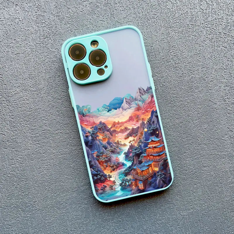 Printing Landscape phone case For iPhone 16 15 14 11 12 13 Pro Max Mini XS X XR 7 8 Plus SE2 Creative Mountains Shockproof Cover